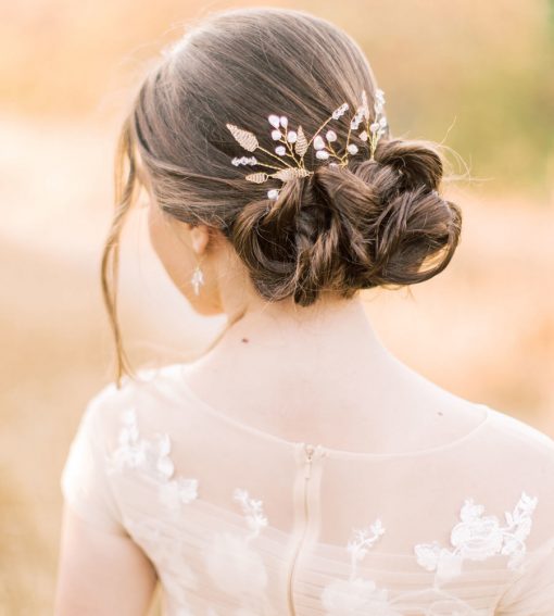 Handmade romantic pearl floral hair pin set for bride by Carrie Whelan Designs