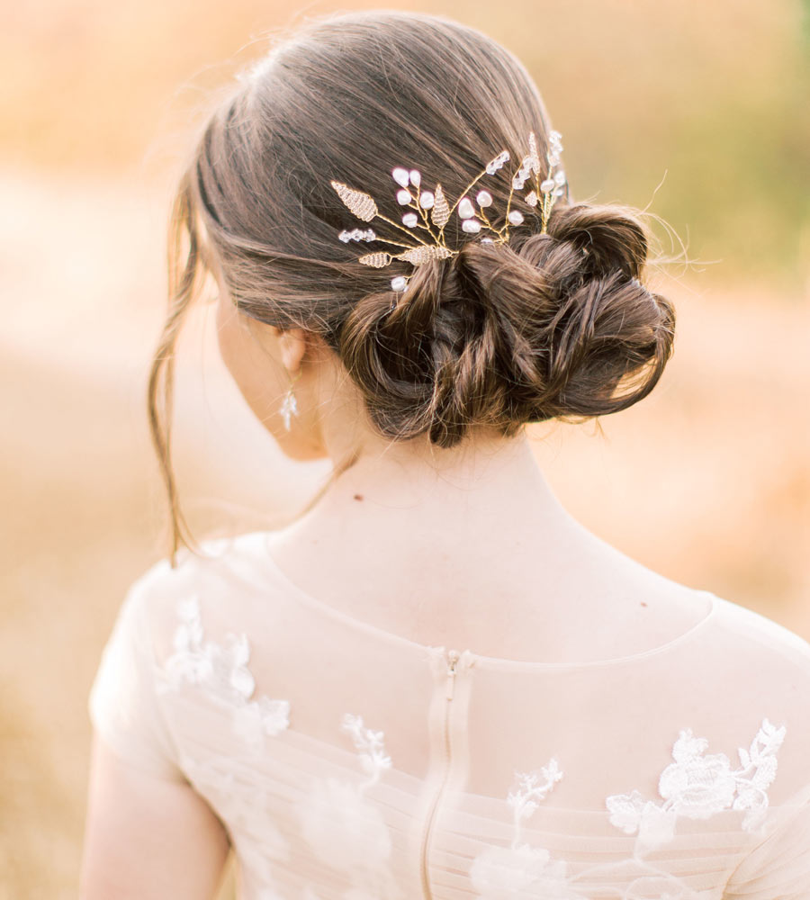 Handmade romantic pearl floral hair pin set for bride by Carrie Whelan Designs