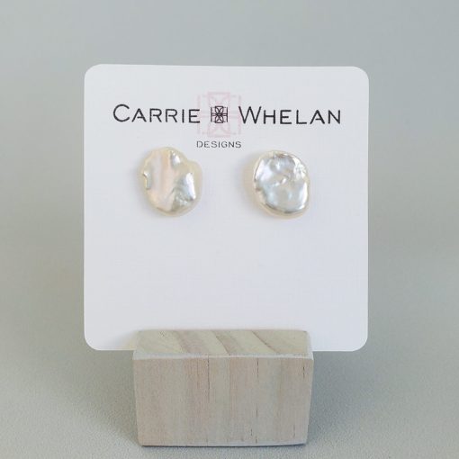 Large organic pearl stud earrings from Carrie Whelan Designs