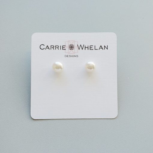 Dainty white freshwater pearl stud earrings by Carrie Whelan Designs