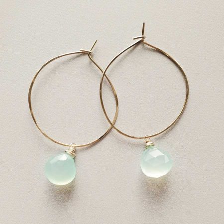 Aqua chalcedony hoop earrings handmade by Carrie Whelan Designs