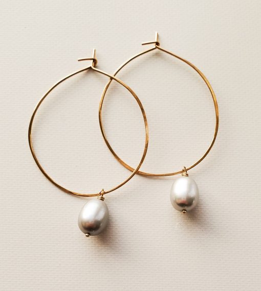 Gray freshwater pearl hoops handmade by Carrie Whelan Designs