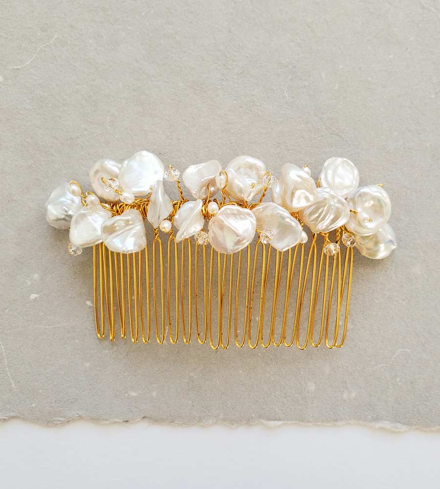 EMMALINE freshwater keshi pearl hair comb - Carrie Whelan Designs