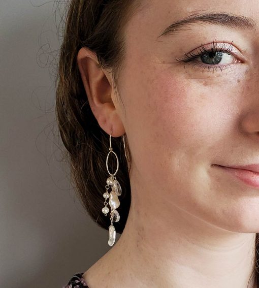 Chic freshwater pearl hoop earrings handmade bridal jewelry by Carrie Whelan Designs