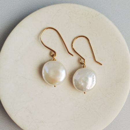 14kt gold fill coin pearl earrings handmade by Carrie Whelan Designs
