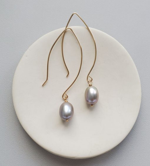 Gray freshwater pearl dangle earrings in 14kt gold fill by Carrie Whelan Designs