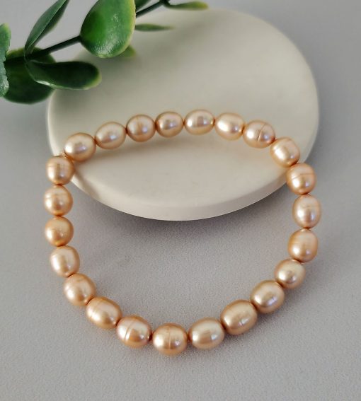 Champagne freshwater pearl stretch bracelet handcrafted by Carrie whelan Designs