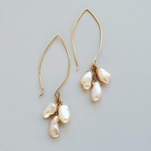 Peach keshi pearl earrings in 14kt gold fill by Carrie Whelan Designs