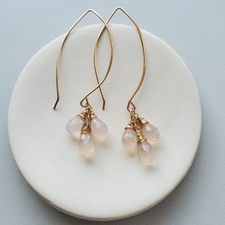 Pink chalcedony earrings gold by Carrie Whelan Designs
