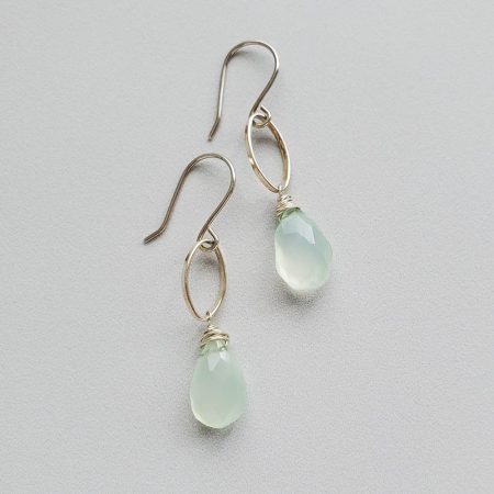 Aqua gemstone and silver oval earrings handcrafted by Carrie Whelan Designs