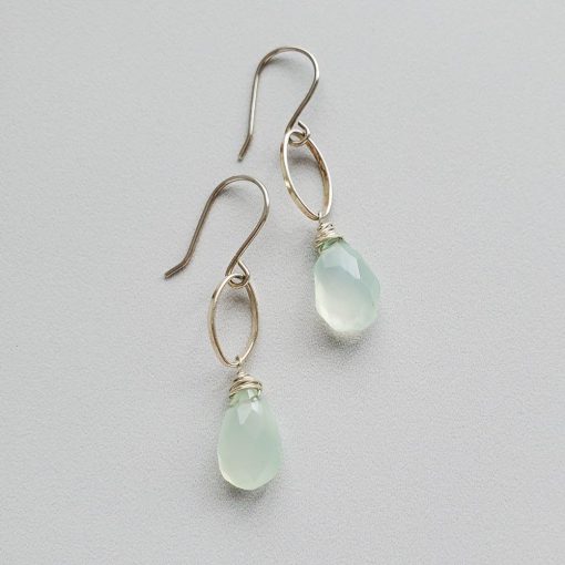 Aqua gemstone and silver oval earrings handcrafted by Carrie Whelan Designs