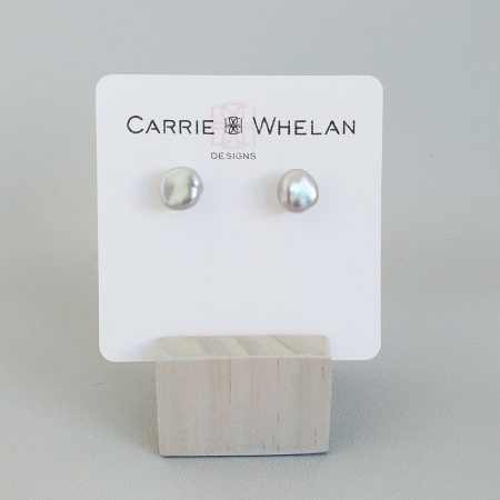 Gray pearl stud earrings from Carrie Whelan Designs