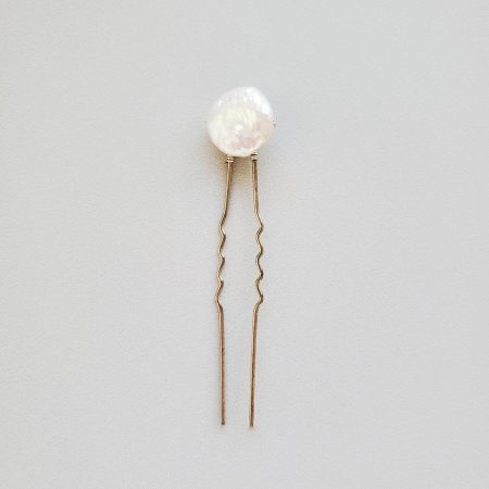 Coin pearl bun pin for hair handcrafted by Carrie Whelan Designs