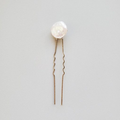 Coin pearl bun pin for hair handcrafted by Carrie Whelan Designs