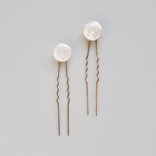 Coin pearl bun pin set handcrafted by Carrie Whelan Designs
