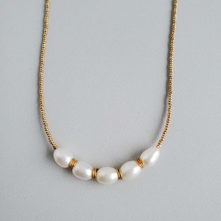 Freshwater pearl and gold bead necklace handcrafted by Carrie Whelan Designs