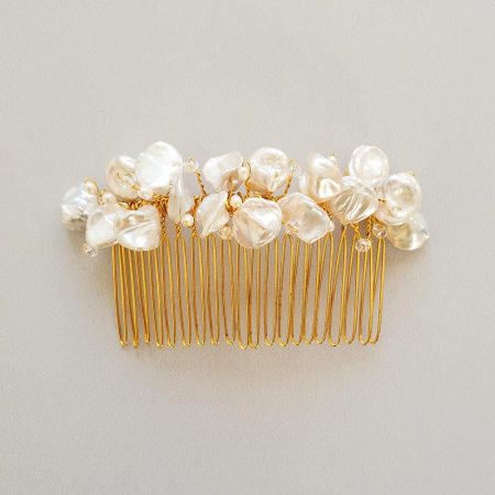 Handmade keshi pearl hair comb for wedding by Carrie Whelan Designs