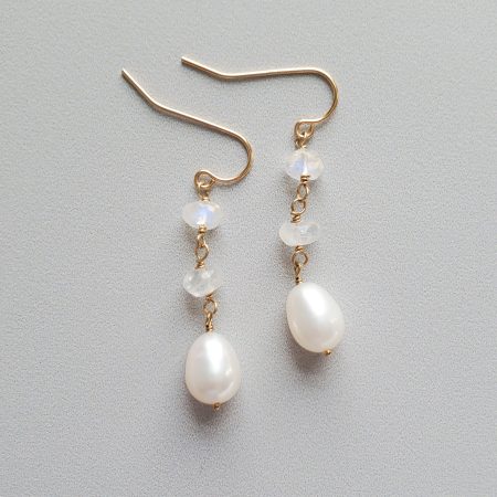 Pearl and moonstone earrings in gold fill by Carrie Whelan Designs
