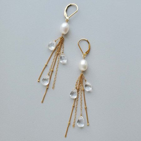 Freshwater pearl tassel earrings in gold by Carrie Whelan Designs