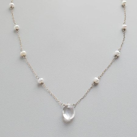 Pearl and quartz triple necklace handmade in silver by Carrie Whelan Designs