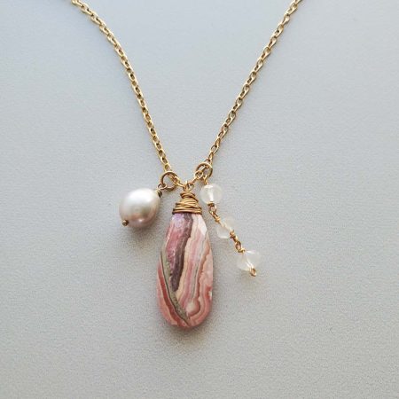 Rhodochrosite cluster pendant in gold by Carrie Whelan Designs