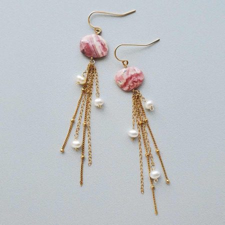 Rhodochrosite earrings handmade by Carrie Whelan Designs