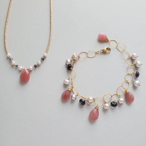Rhodonite jewelry in gold fill handmade by Carrie Whelan Designs