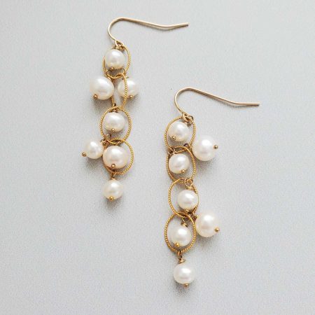 Pearl cluster earrings in gold handmade by Carrie Whelan Designs