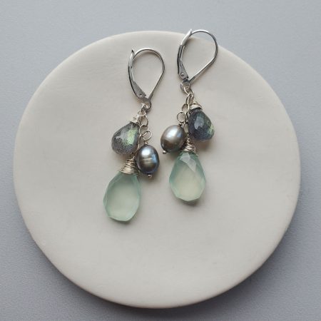 Aqua chalcedony cluster earrings in sterling silver by Carrie Whelan Designs