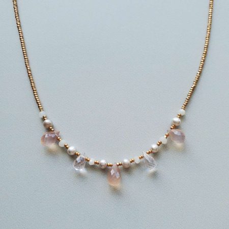 pink gemstone necklace in gold by Carrie Whelan Designs