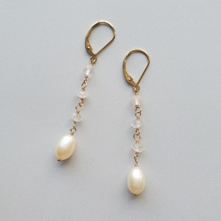 Rose quartz and ivory pearl earrings handmade in gold